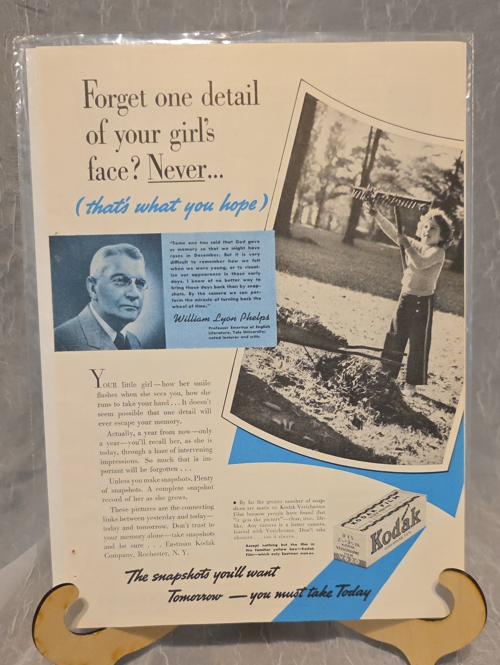 Vintage Kodak Blue & Cream Advertising Print 1937